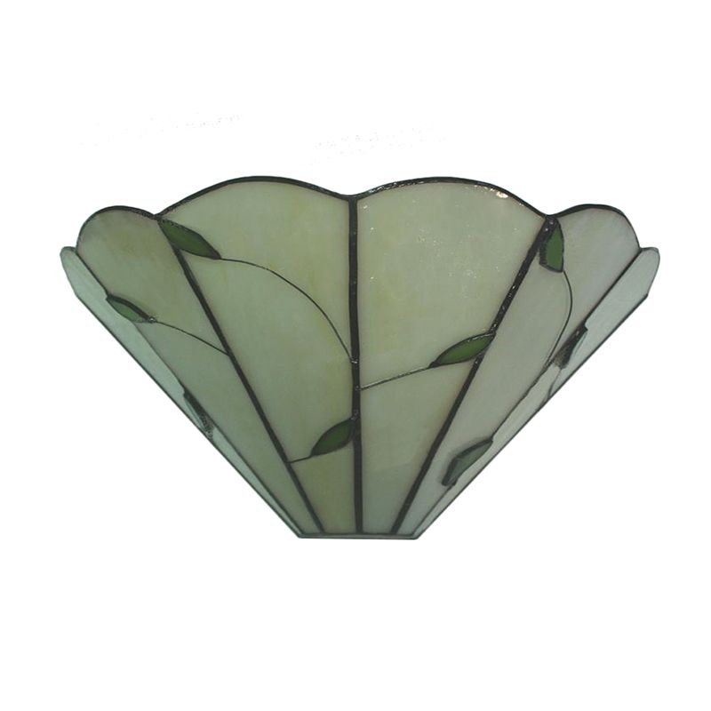 Tiffany Style Conical Wall Sconce with Leaf Pattern Art Glass Wall Light in Beige for Dining Room