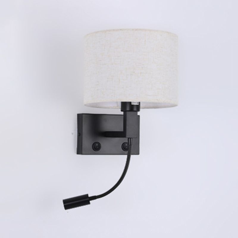 Modern Cylinder Wall Light Fixture Fabric 2 Lights Wall Sconce for Bedroom