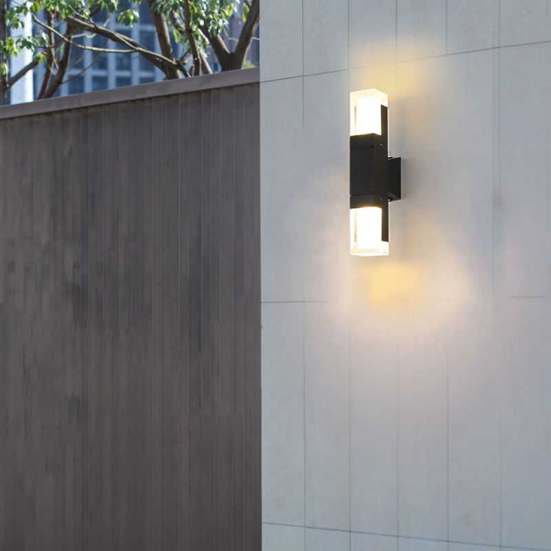 Illuminazione per esterni a forma di rettangolo acrilico moderno lampada da parete a LED in nero