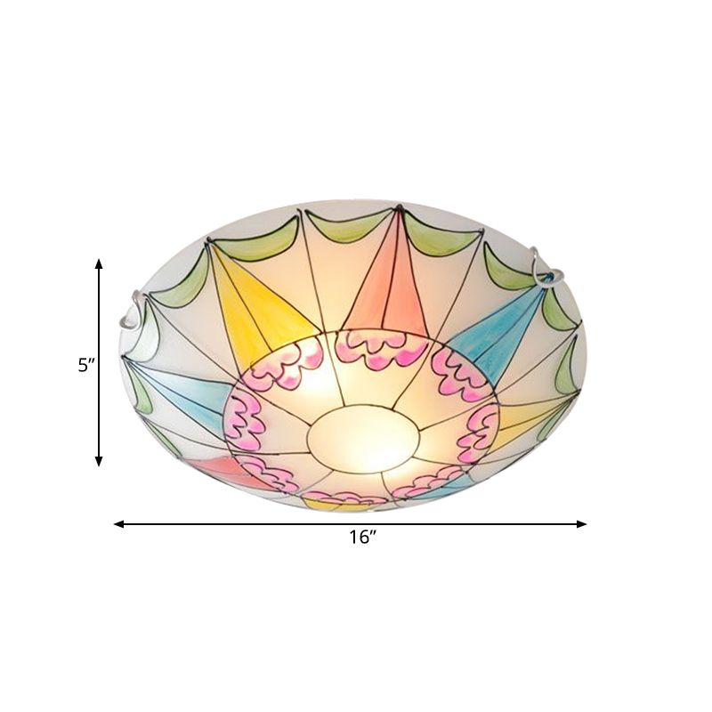 16"/19.5" Wide Domed Flush Light Fixture Mediterranean Pink Stained Glass 3/4 Lights Ceiling Lighting for Bedroom
