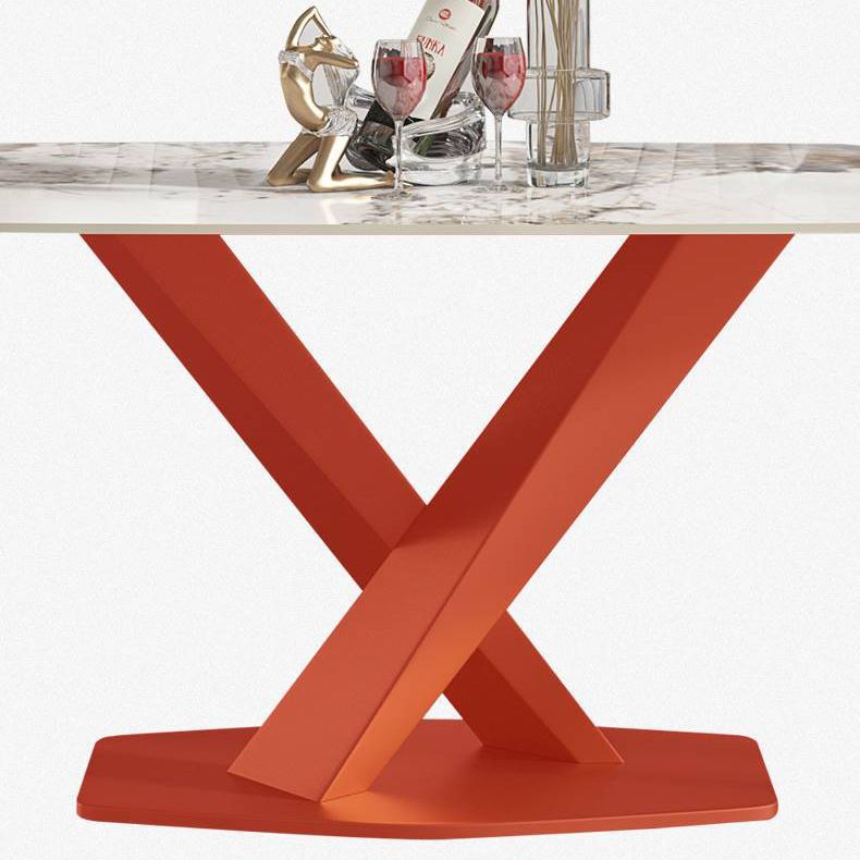 Glam Rectangle Dining Table Sintered Stone Table with Metal Leg for Home