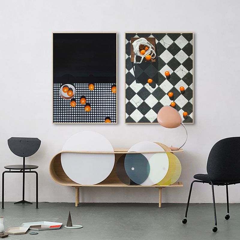 Fruit Oranges Art Print Nordic Style Canvas Wall Decor in Dark Color for Living Room