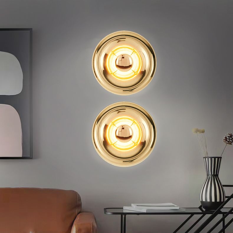 Postmodern Metal Wall Light Round Single Light Wall Sconce for Bedroom