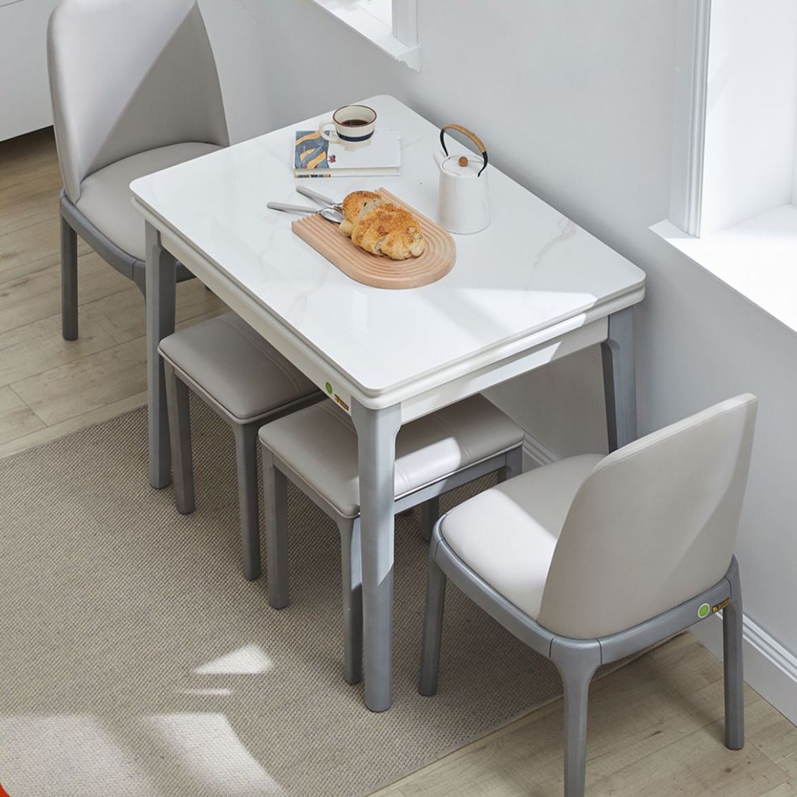 Contemporary Extendable Round Stone Dining Table for Dining Room