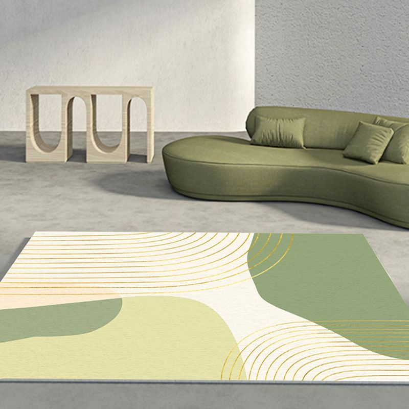Green Modern Area Rug Color Block Polyester Rug Non-Slip Backinng Carpet for Living Room