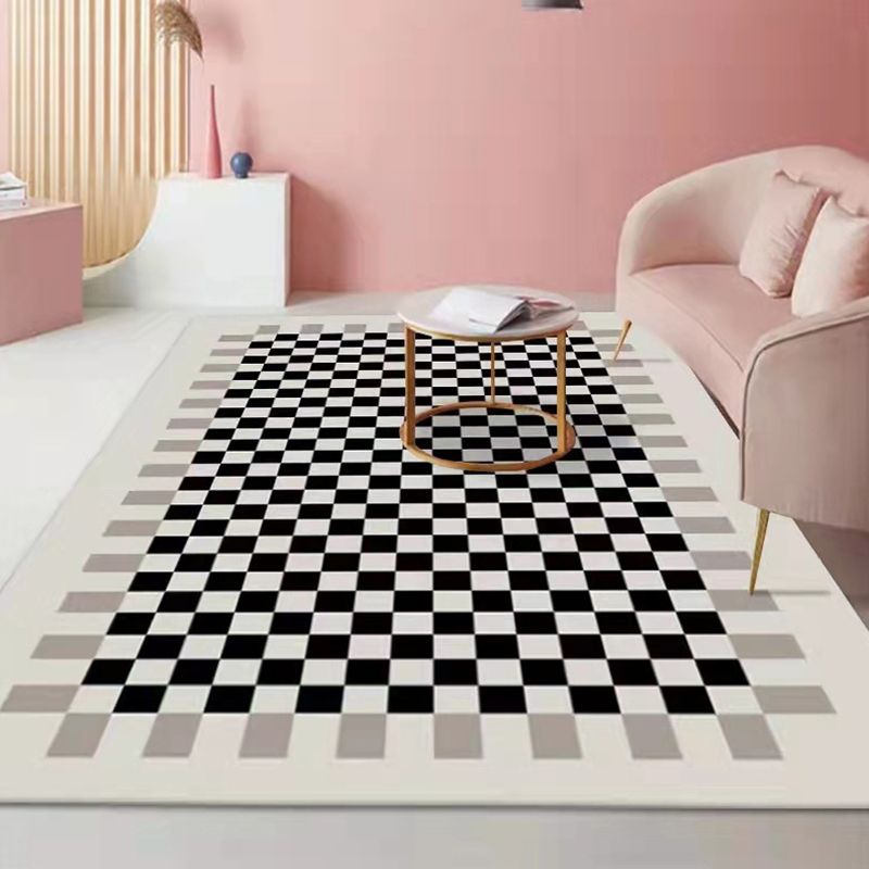 Yellow Modern Carpet Polyester Checked Pattern Carpet Washable Carpet for Drawing Room