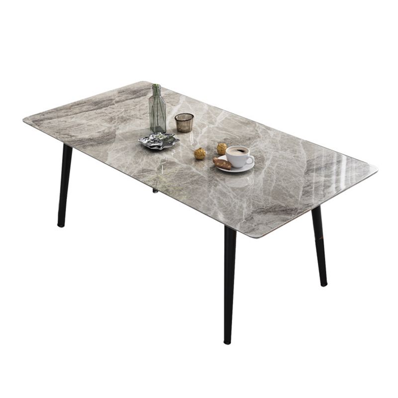 Industrial Style Dining Table Rectangle Sintered Stone 4 Legs Table with Black Frame