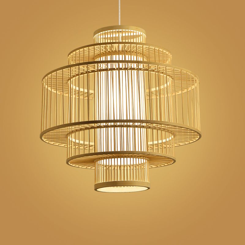 Chinese cilinderhangende lamp dineren beige rattan hanger plafondlicht met 1 licht