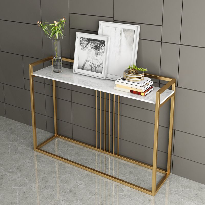 Glam Accent Table Marble Top Golden Sofa Console Table for Hall