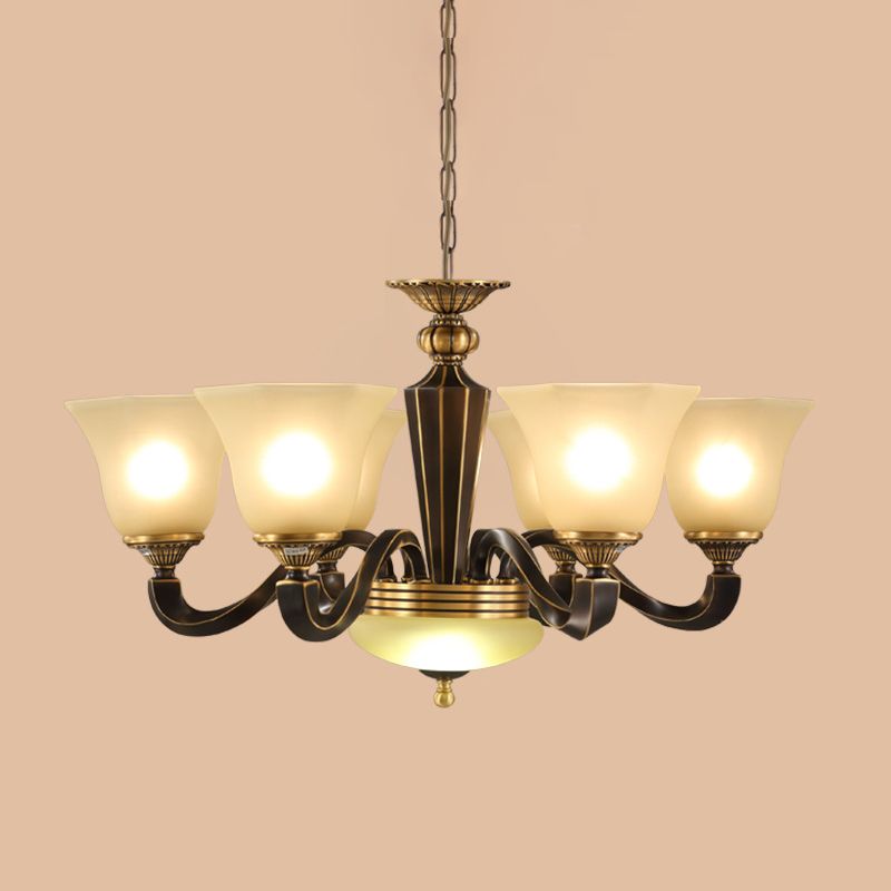 Vintage Bell Shade Pendant Chandelier White Glass Hanging Lamp Kit for Living Room