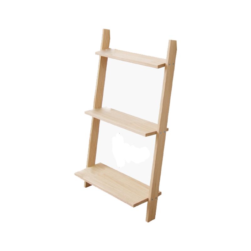Contemporary Ladder Bookcase Solid Wood Open Back Bookshelf with Shelves