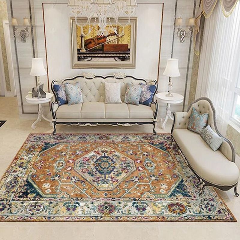 Persian Living Room Rug Multi Colored Geometric Carpet Polyester Pet Friendly Stain Resistant Anti-Slip Backing Rug with Braided Trim