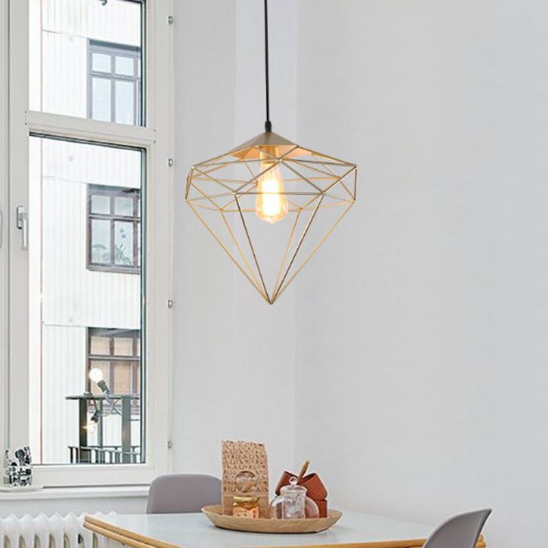 Iron Wire Cage Pendant Lamp Loft Style 1-Head Dining Room Suspension Light Fixture