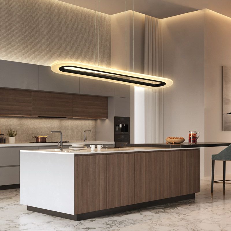 Acrylic Oblong LED Suspension Light Fixture Minimalist Style Hanging Lamp over Island