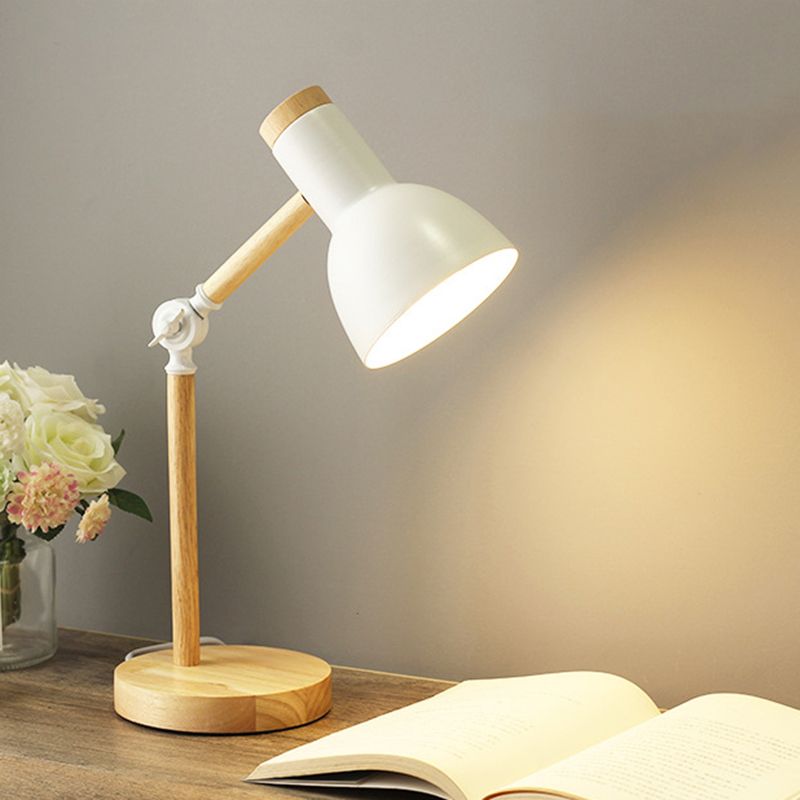 Lacquered Iron Adjustable Table Lamp in Modern Creative Style Wooden Dome Table Light for Bedroom