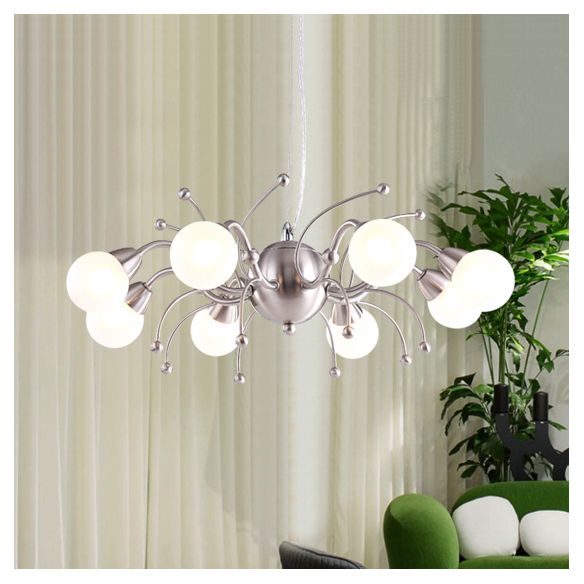6/8 Lights Dining Room Chandelier Light with Globe White Glass Shade Modern Nickle Led Hanging Ceiling Lamp