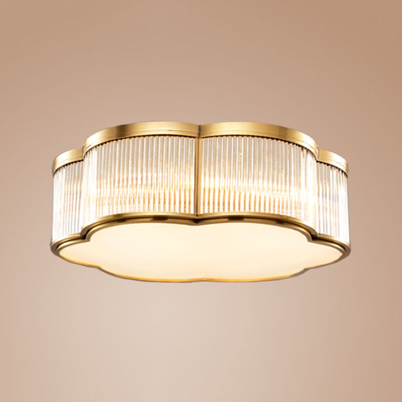 Simplistic Floral Flush Mount Light Fixture Glass Ceiling Mount Lighting in Brass