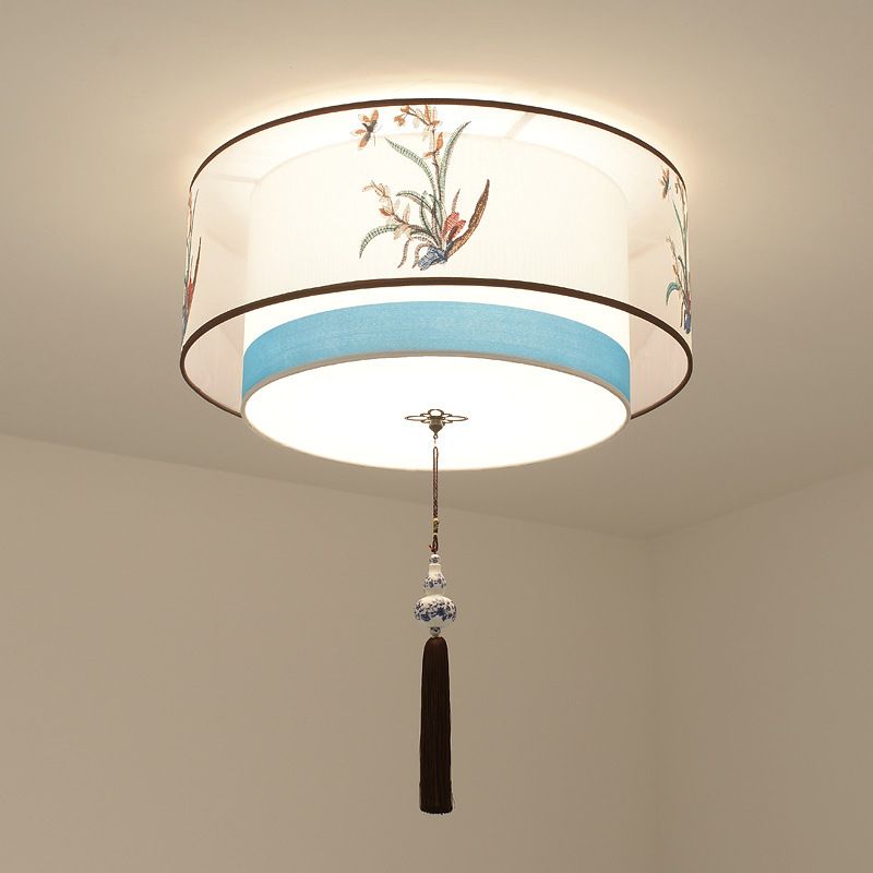 Plafonnier encastré bleu Plafonnier encastré traditionnel en tissu ombragé