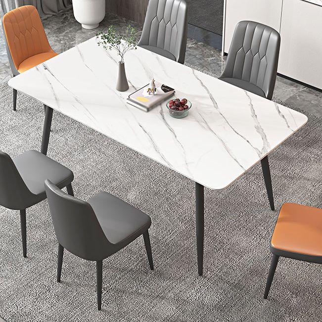 Metal Simplicity Rectangle Dining Table Stone Dinner Table with 4 Legs