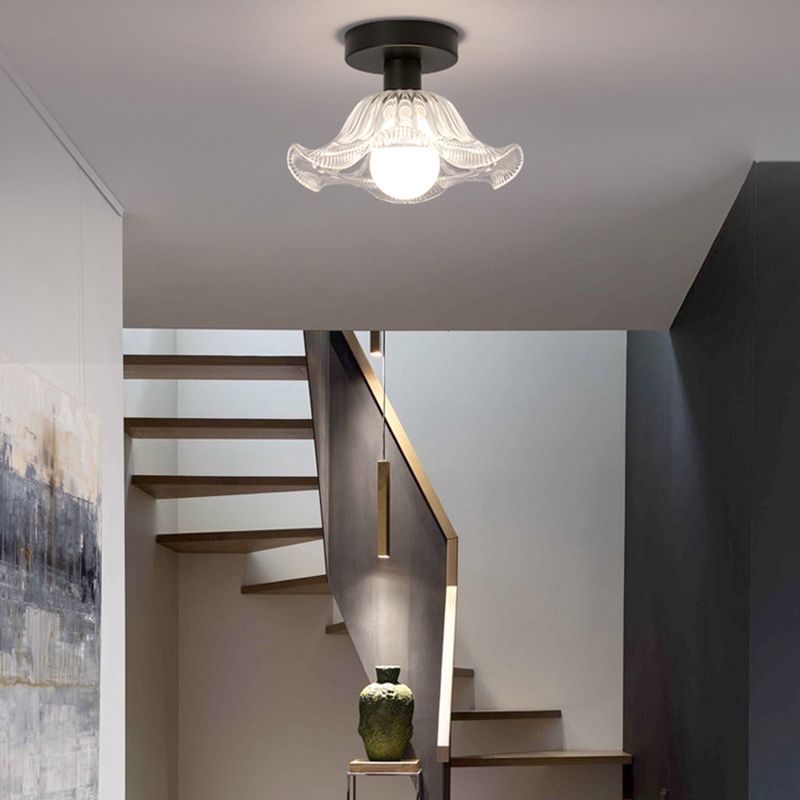 Contemporary Ceiling Lamp Flower-shaped Glass Shade Flush Mount Light Fixture