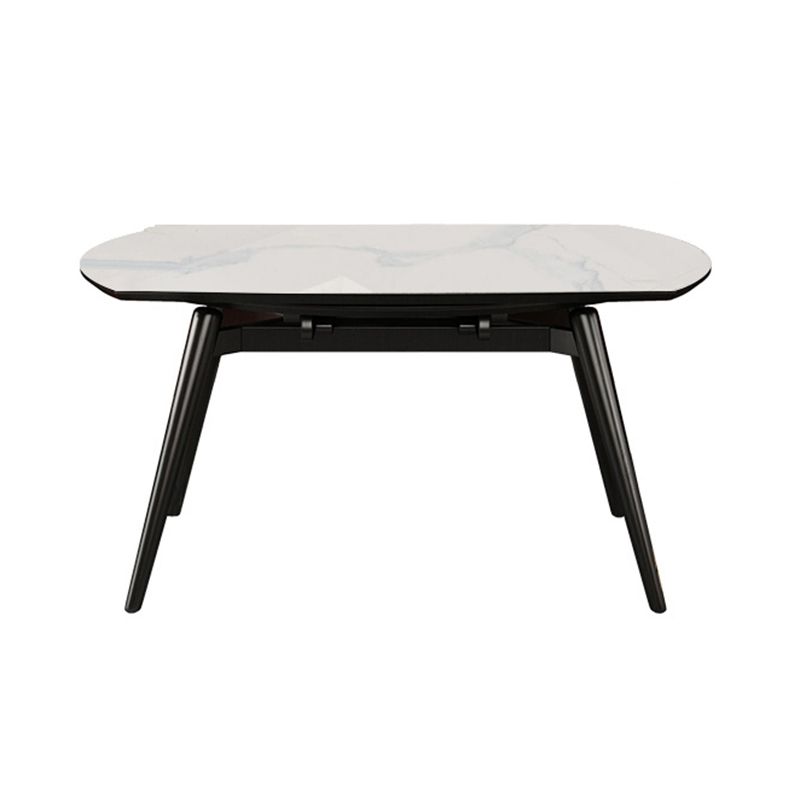 Round Extendable Dining Table Modern Stone Tabletop with Solid Wood Legs