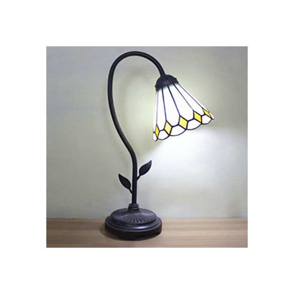 Blue/Red/Yellow Cone/Bell Shade Table Lamp Tiffany Stylish 1 Light Stainless Glass Table Lighting with Curved Arm