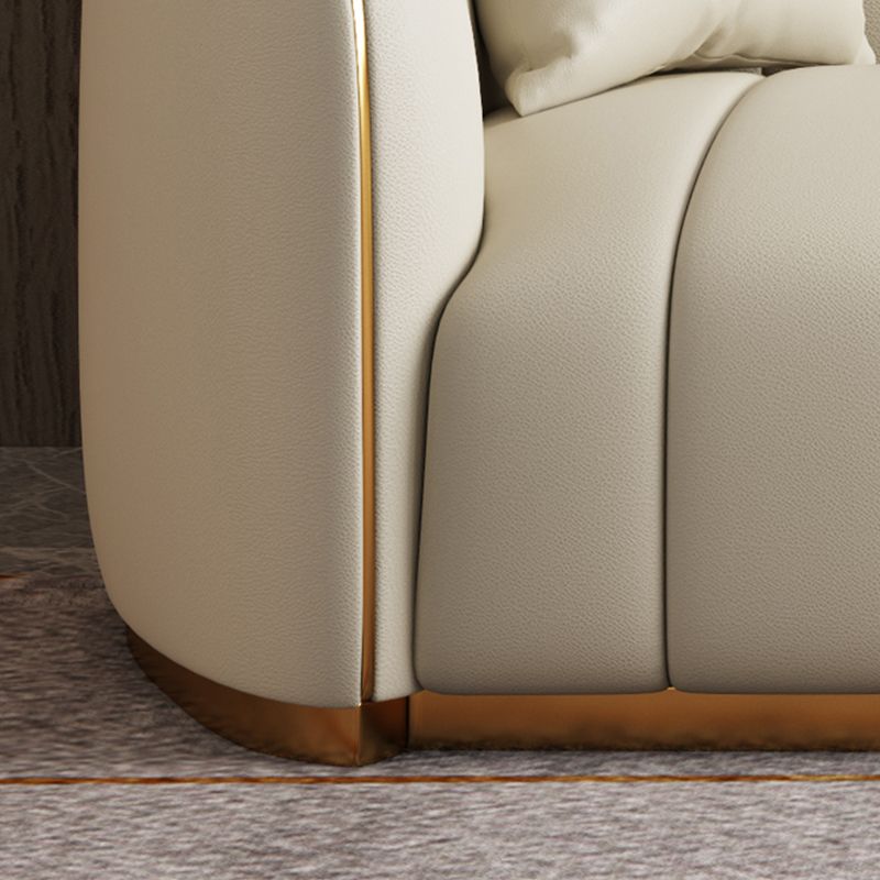 Genuine Leather Sofa Contemporary Simple Sloped Arm Sofa in Beige
