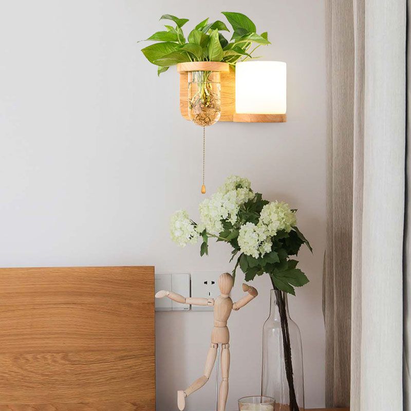 Nordische moderne Wandmontage helles Holz 1-Licht-Wandlampen für Schlafzimmer, Schiffe ohne Pflanzen