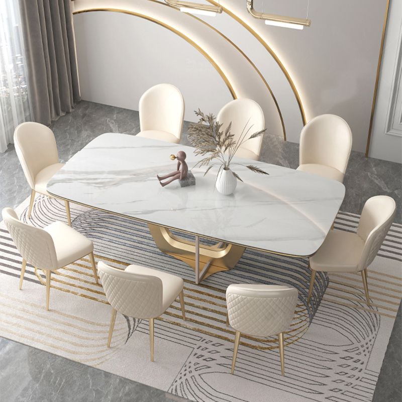 Dining Room Glam Parsons Chair Metal Legs Faux Leather Upholstered Chair