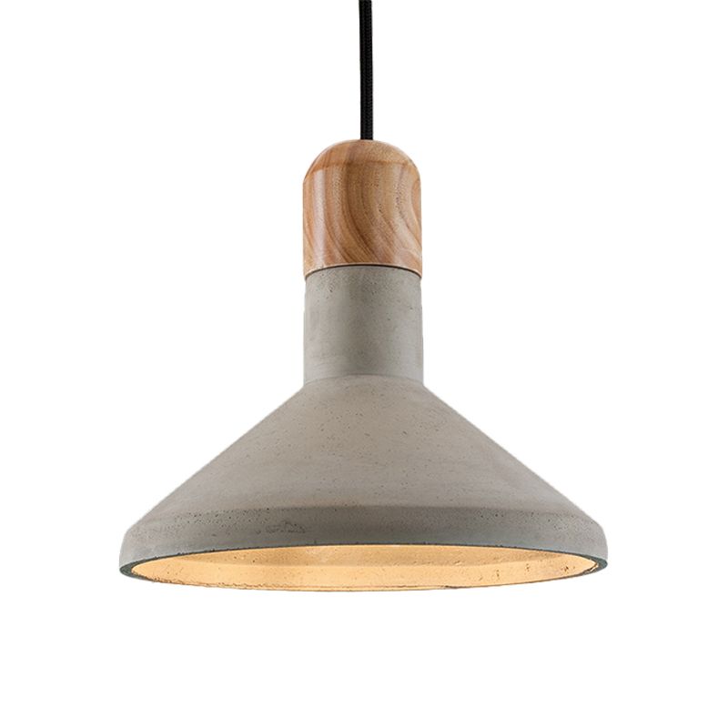 Funnel Cement Pendulum Light Nordic 1 Bulb Grey Ceiling Pendant with Wood Top for Dining Room