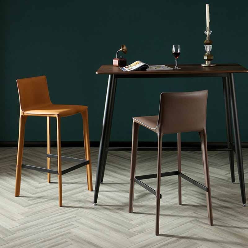 1 Pc Metal Leather Counter Stools Industrial Low Back Bar Stools with Rectangle Seat