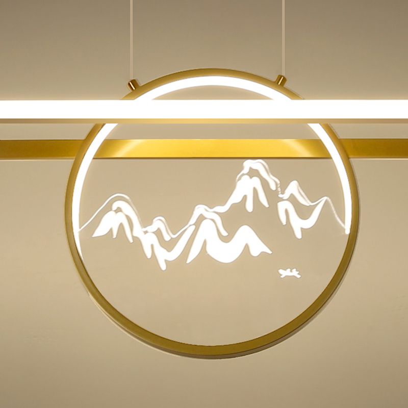 Lineare Form Island Lights Moderner Stil Meta Zwei leichte Anhänger Beleuchtungskörper