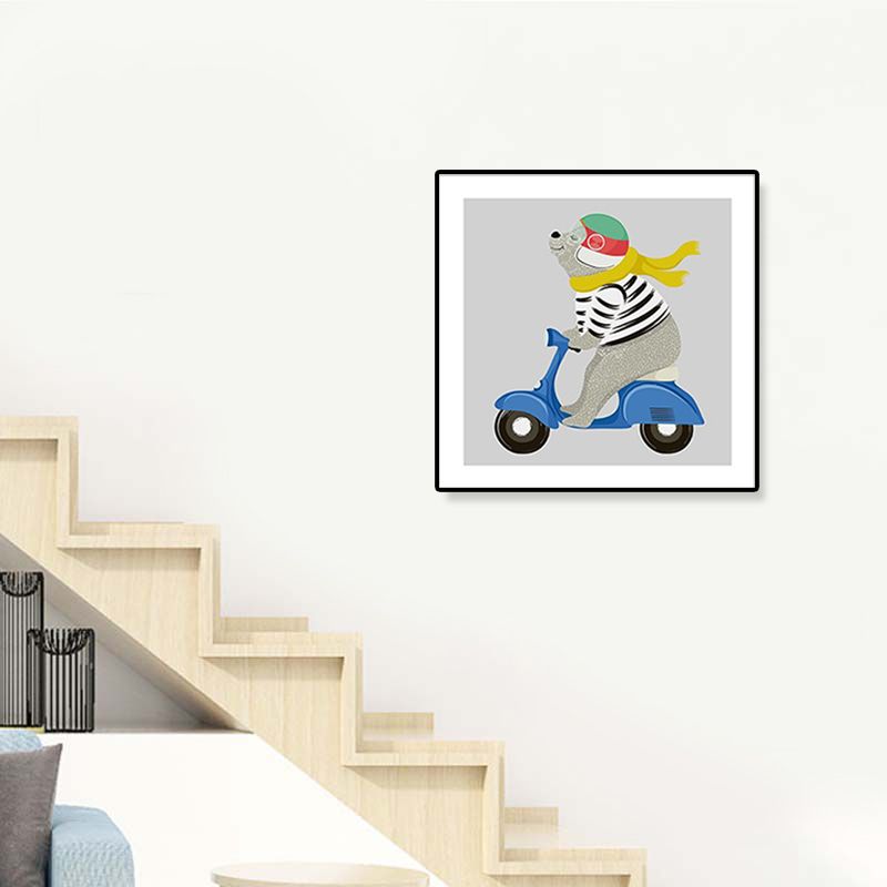 Soft Cartoon Canvas Illustration Animal Doing Workout Wall Art Print for Nursery