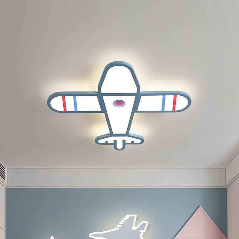 Plane Shaped Flushmount Light Cartoon Acrylic LED Bedroom Flush Mounted Lamp in White/Blue