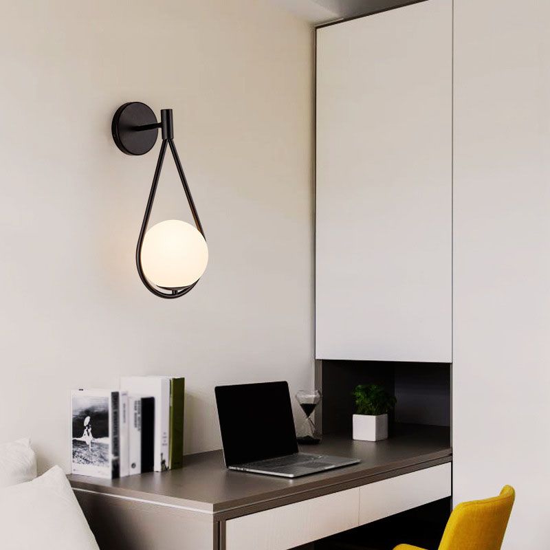 Globe Glass Wall Sconce in Modern Simplicity Wrought Iron Wall Lamp for Interior Spaces