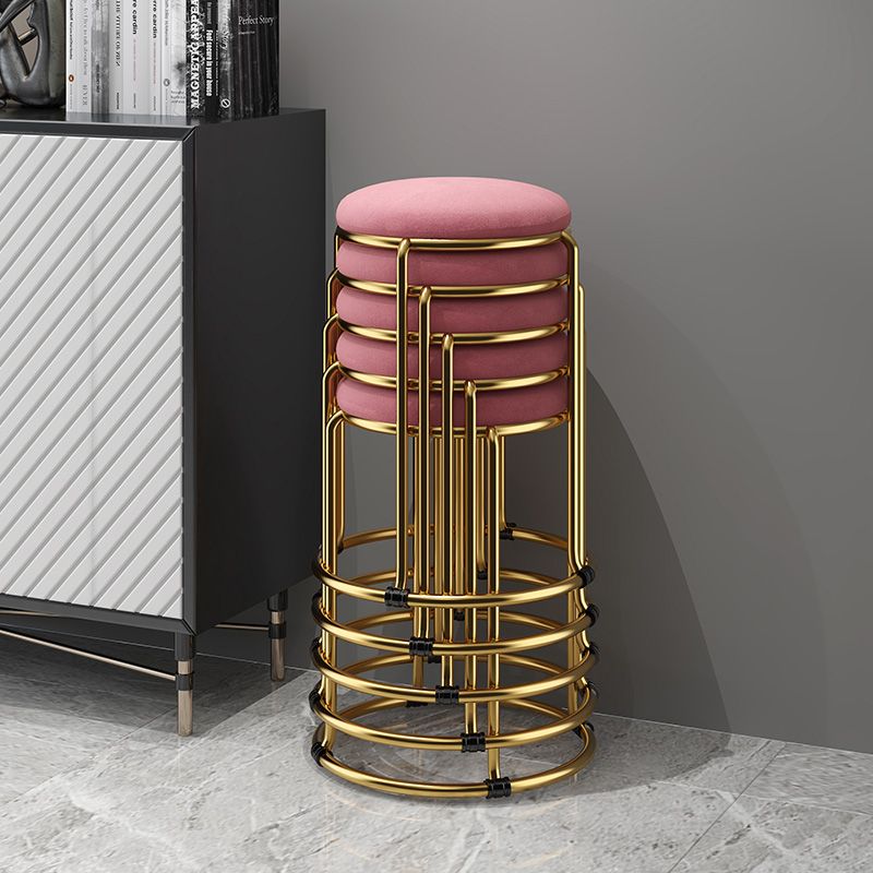 Contemporary Ottoman Fabric Upholstered Metal Frame Round Ottoman