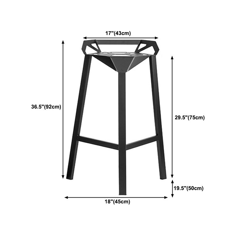 Industrial Low Back Bar Stool Metal Counter Height Stool in Black