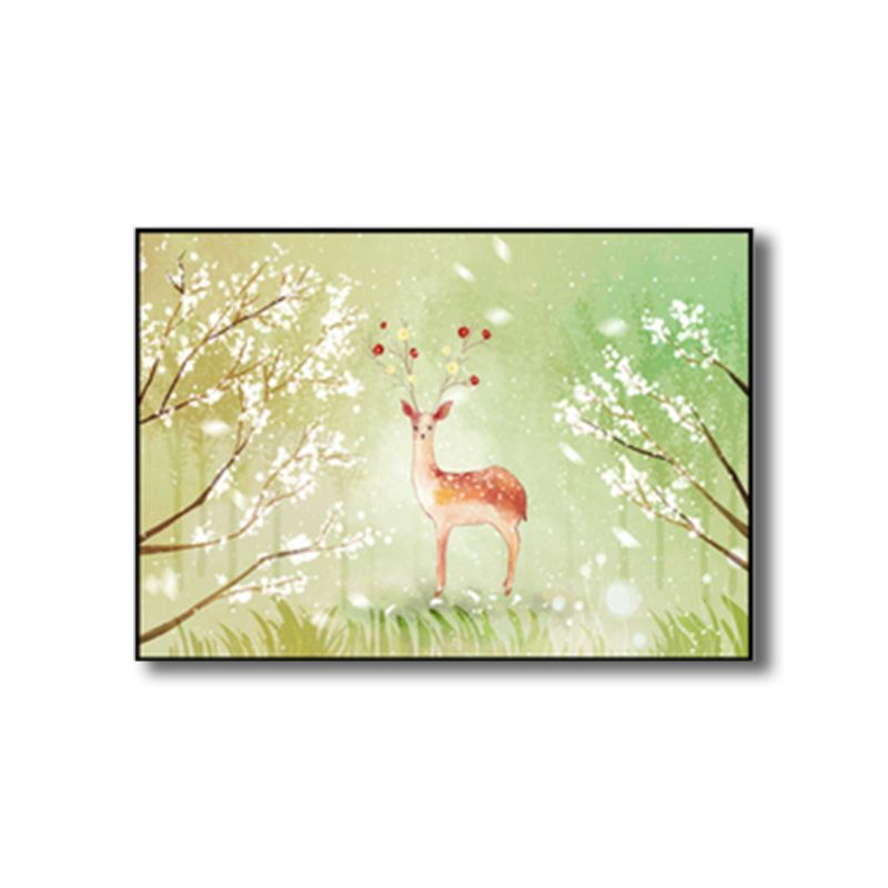 Toile imprimée de cerf sauvage pour enfants, décoration murale texturée de couleur claire pour salon