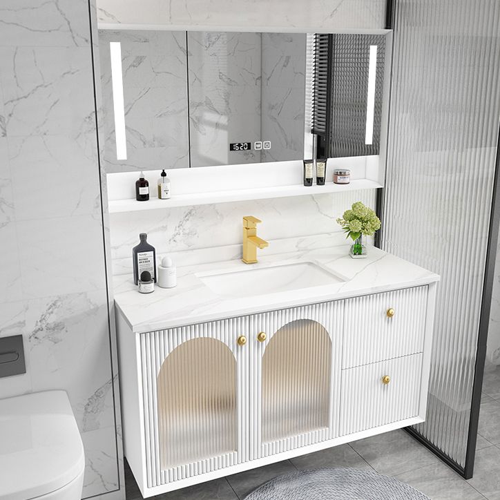 Waterproof Bathroom Vanity Rectangle Single Sink Wood Frame Wall-Mounted Drawers Vanity