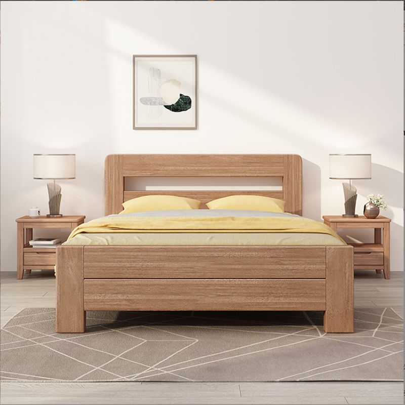 Scandinavian Walnut Panel Rectangular with Headboard Bed Frame
