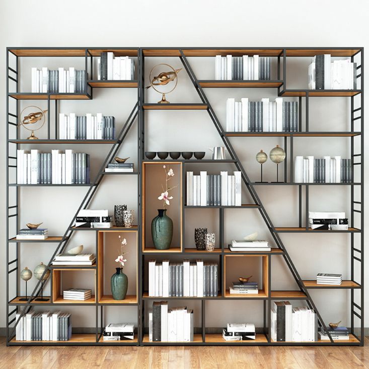 Modern Bookcase Metal and Wooden Shelf Bookcase for Study Room