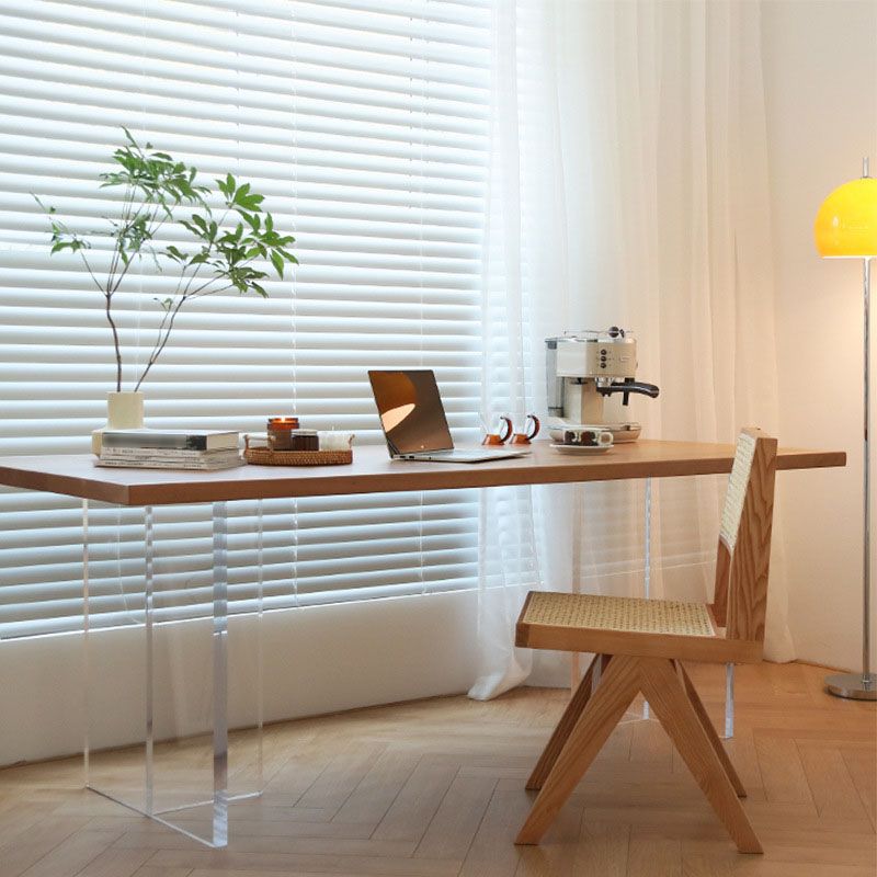 Solid Wood Top Dining Table Contemporary Table with Sled Base