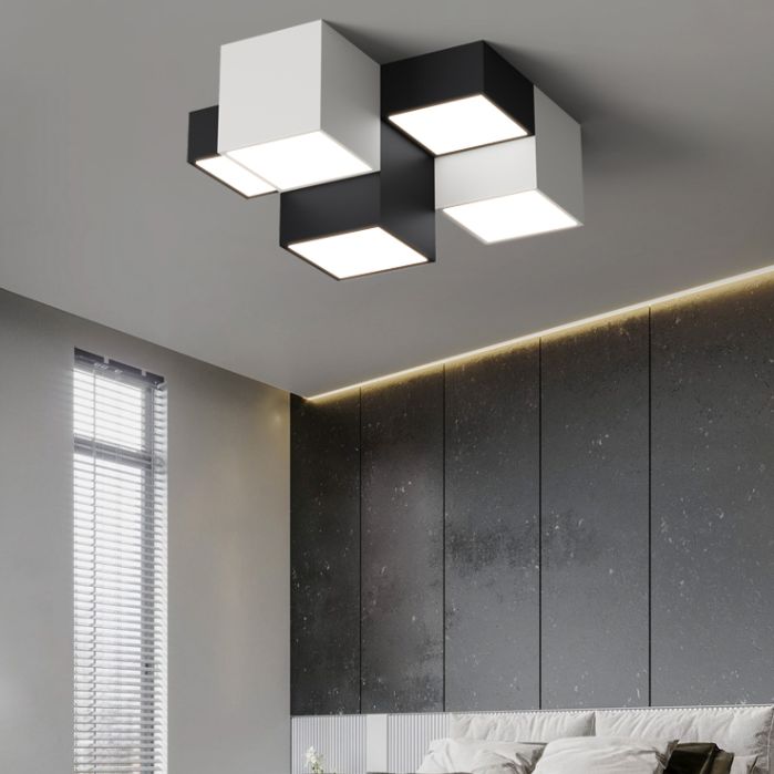 Zwart-witte LED-plafondlamp in moderne, minimalistische stijl Aluminium geometrische inbouw met acrylkap