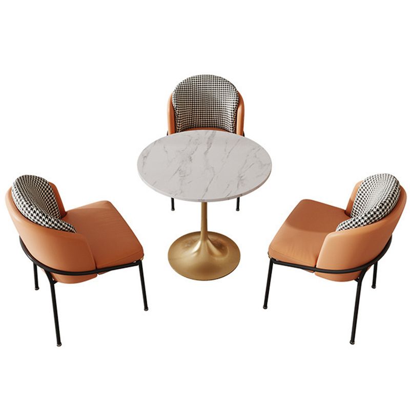Mesa de comedor redonda contemporánea de metal mesa de piedra sinterizada para comedor
