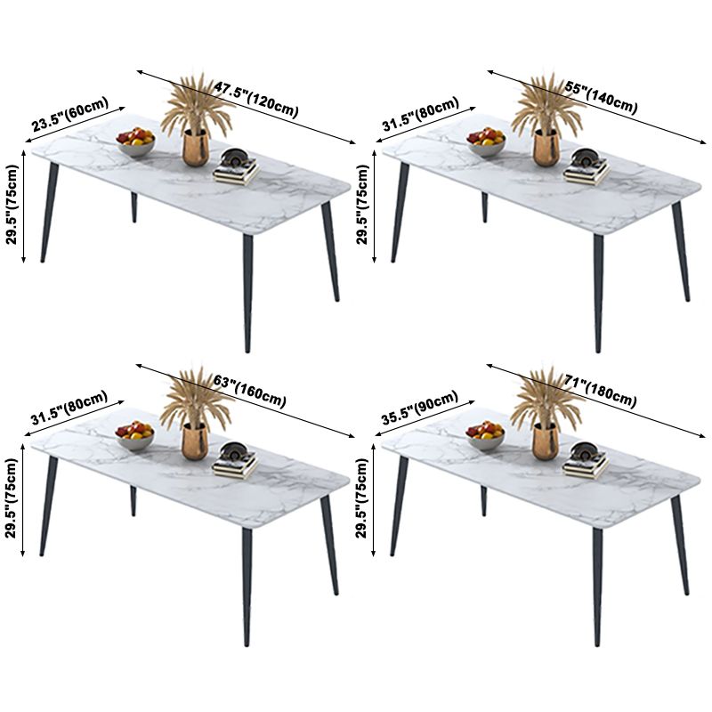 Contemporary White Standard Dining Table Sintered Stone Rectangle Dining Table with 4 Legs Base