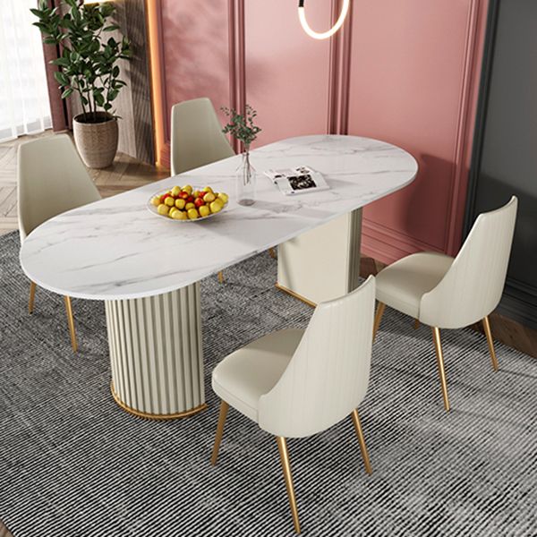 Glam Oval Shape White Dining Table Sintered Stone Standard Dining Table for Kitchen