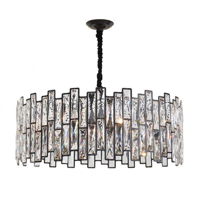 Black Shaded Pendant Lamp Minimalist Crystal Rectangle Chandelier Light for Bedroom