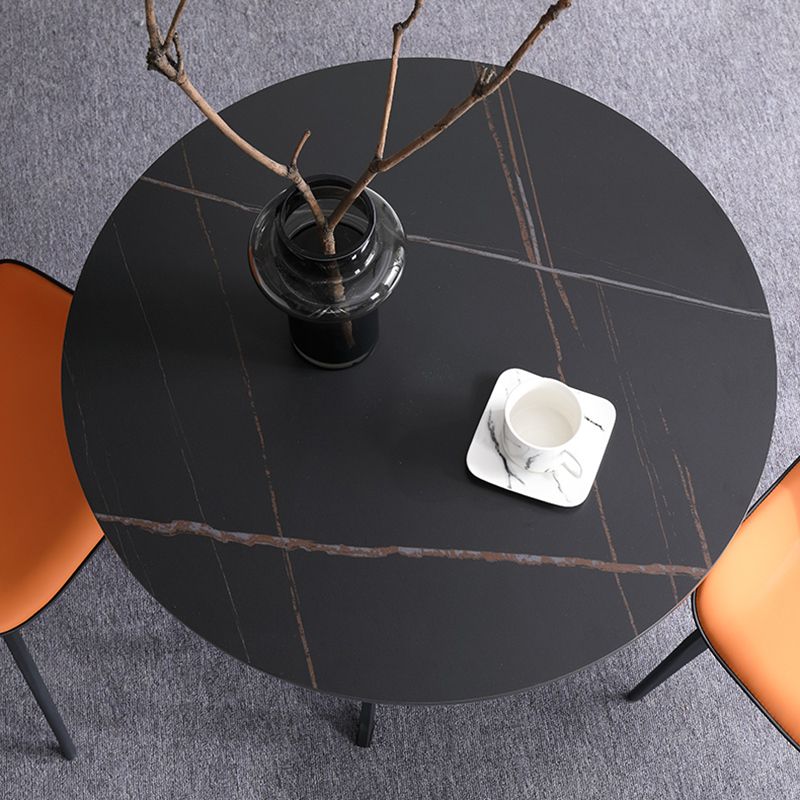 Round Sintered Stone Two-Color Dining Table Simplicity 4 Legs Table for Dining Room