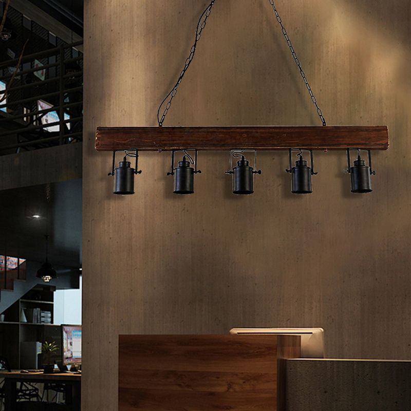 Black Cylinder Island Light Fixture Industrial Metal 5 Lights Kitchen Hanging Lamp