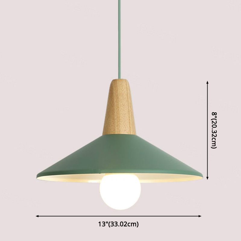 Metal 1 Light Hanging Light Nordic Style Restaurant Ceiling Pendant Lamp with Wooden Top